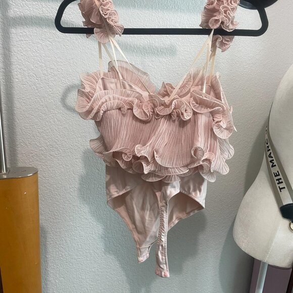 Free People Pink ruffle bodysuit - Picture 4 of 4